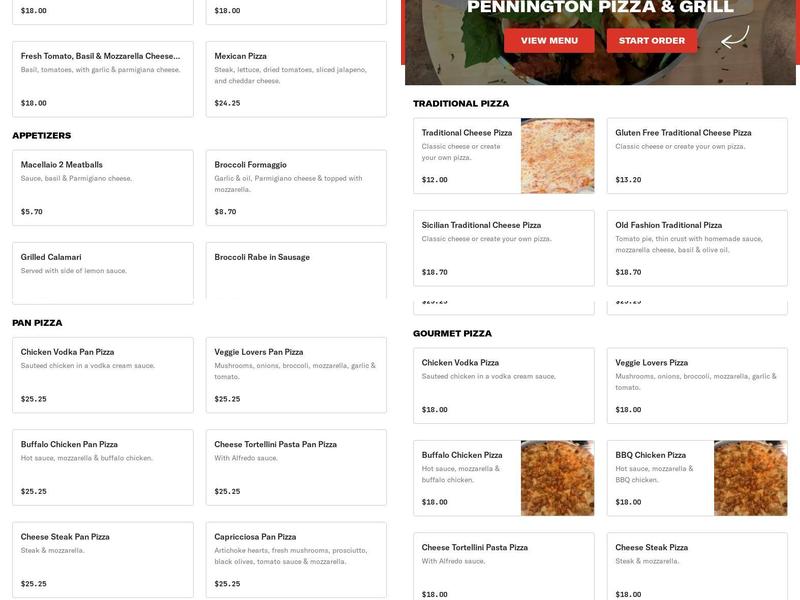 Pennington Pizza & Grill Menu