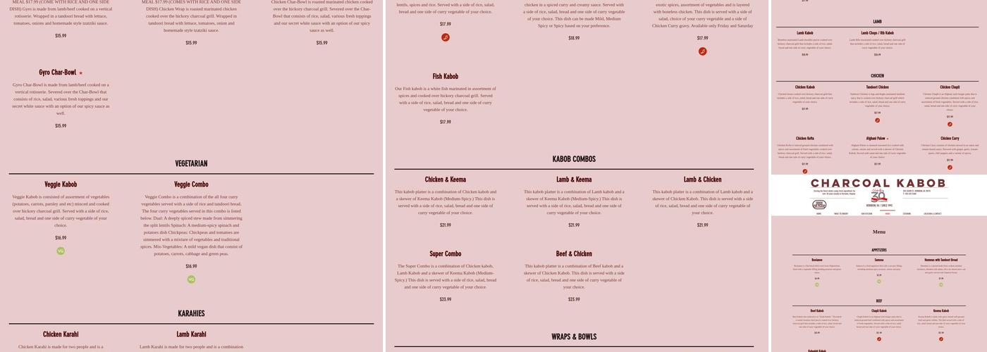 Charcoal Kabob Menu