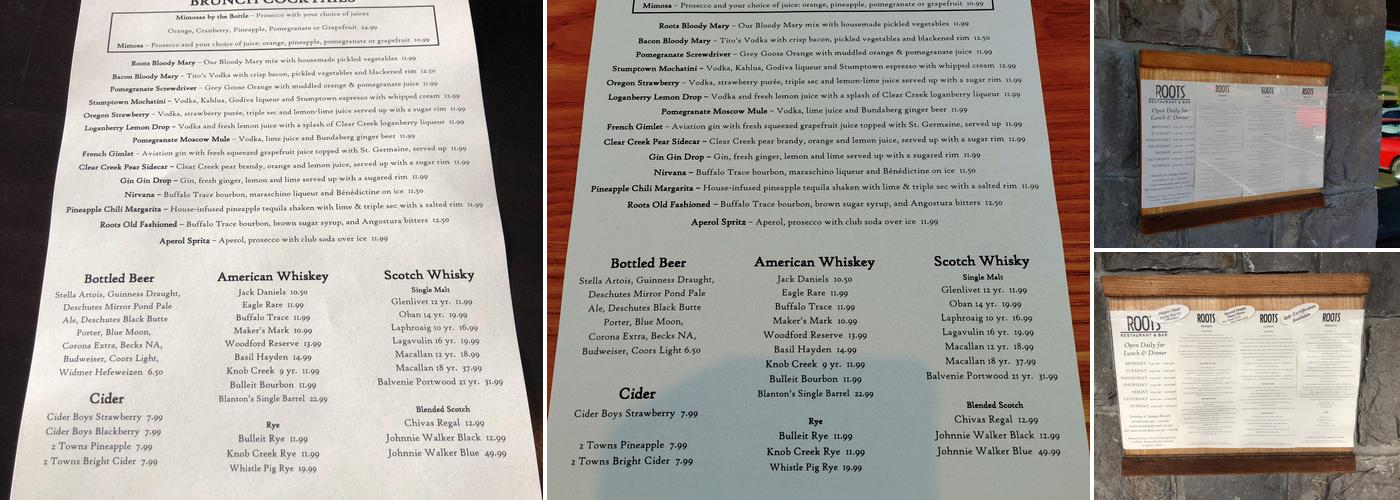 Roots Restaurant & Bar Menu