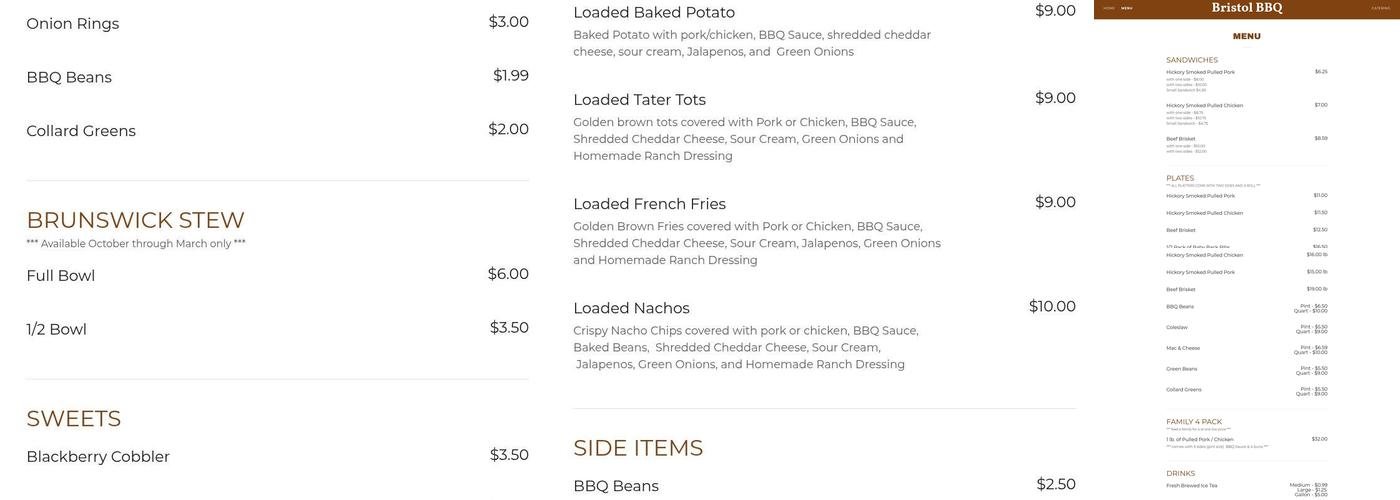 Bristol BBQ Menu