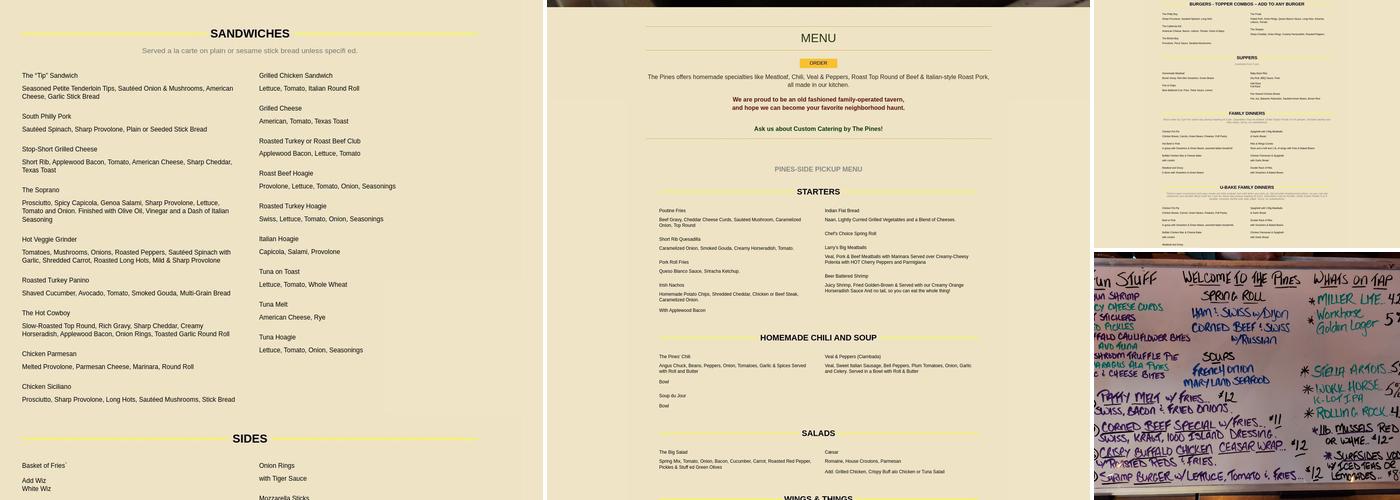 The Pines Tavern Menu