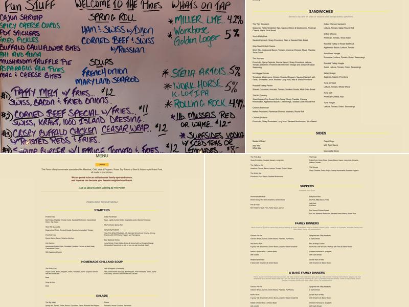 The Pines Tavern Menu