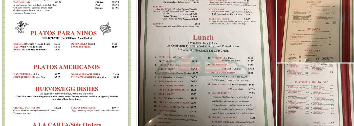 Ixtapa Restaurant Menu