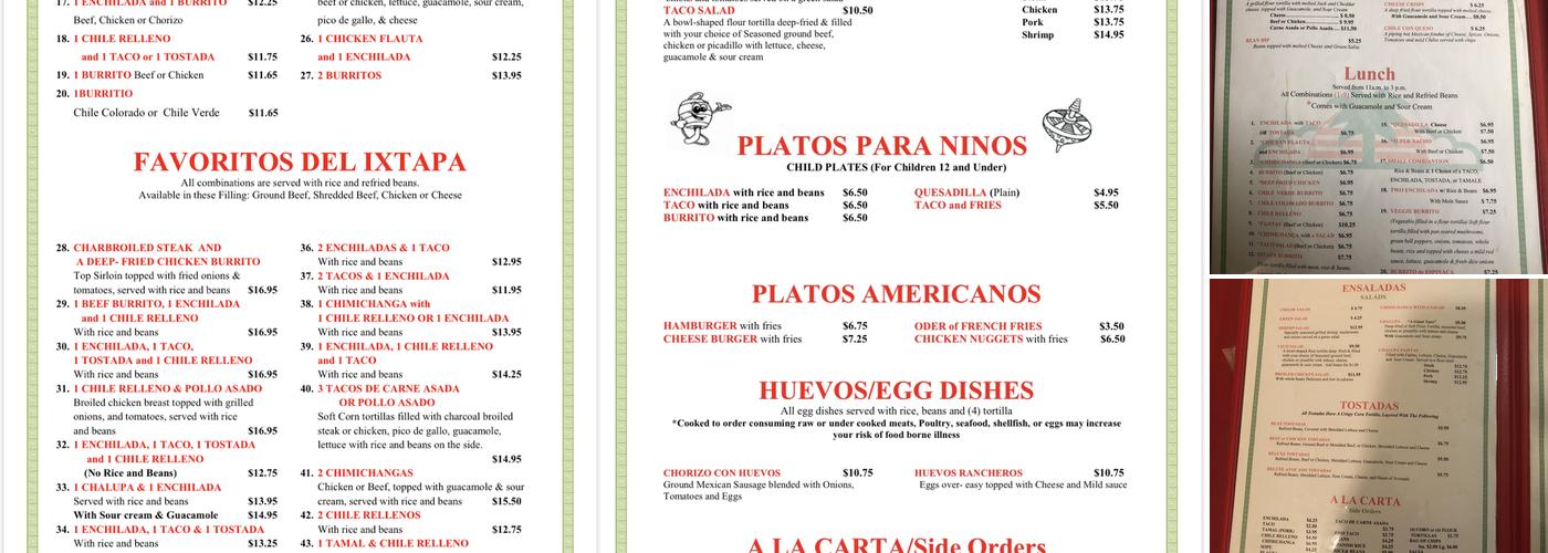 Ixtapa Restaurant Menu
