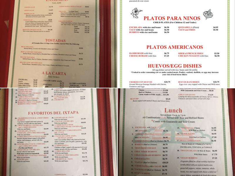 Ixtapa Restaurant Menu