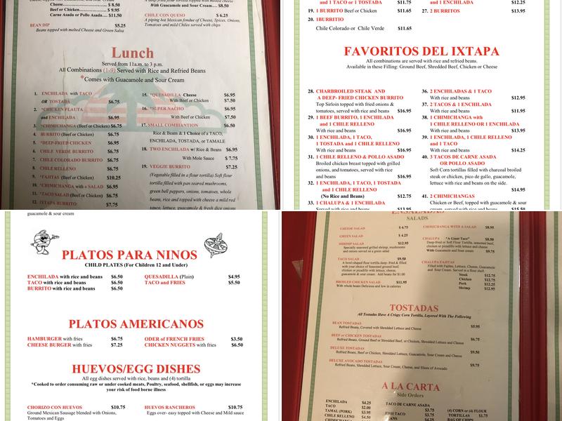 Ixtapa Restaurant Menu