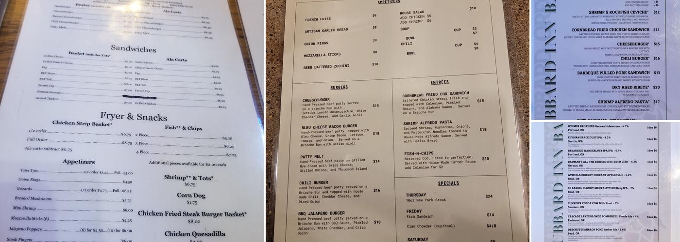Hubbard Inn Menu
