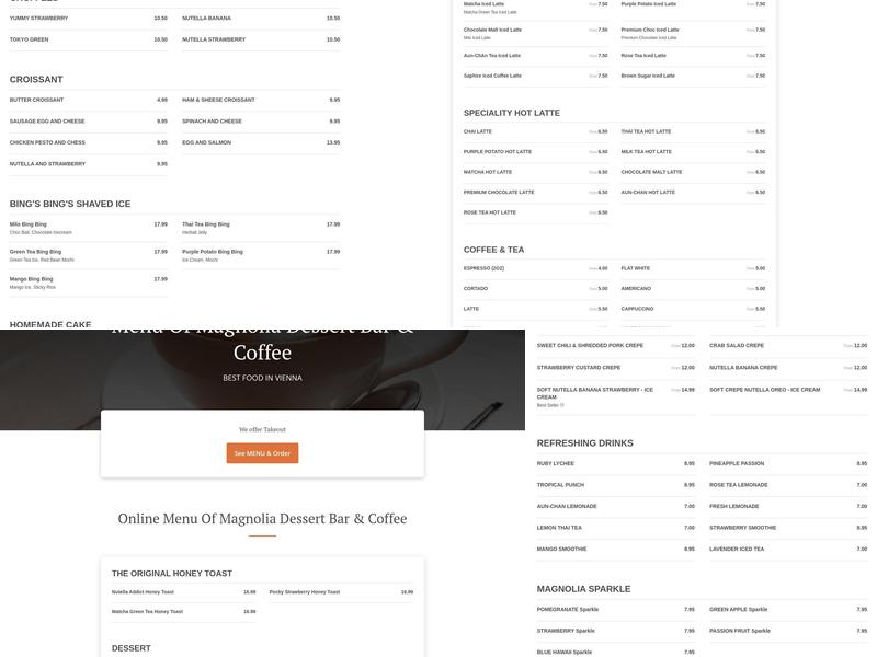 Magnolia Dessert Bar & Coffee Menu