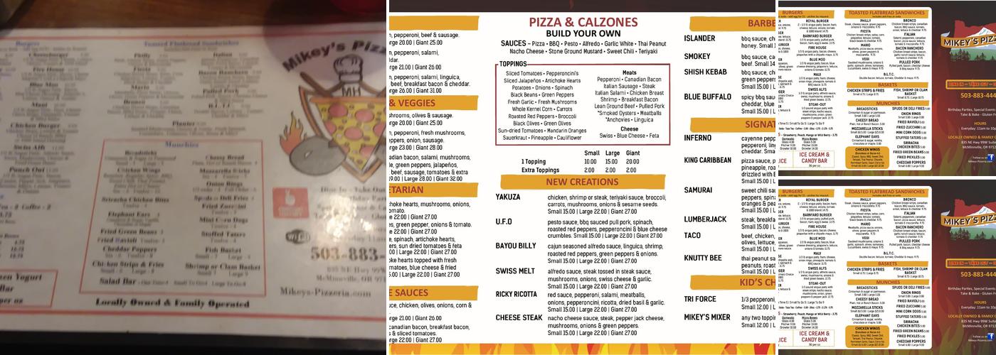 Mikey's Pizzeria Menu