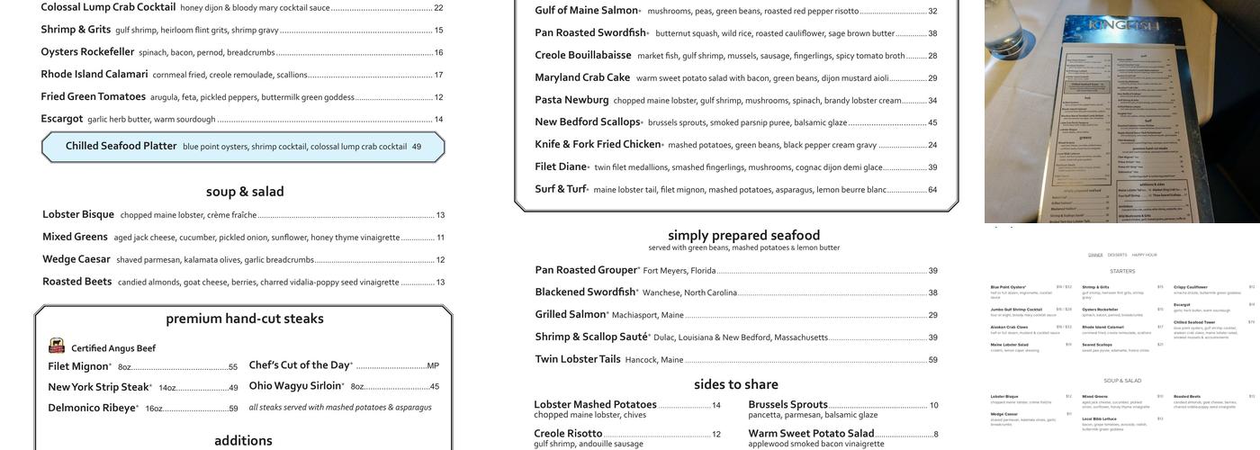 Kingfish Menu