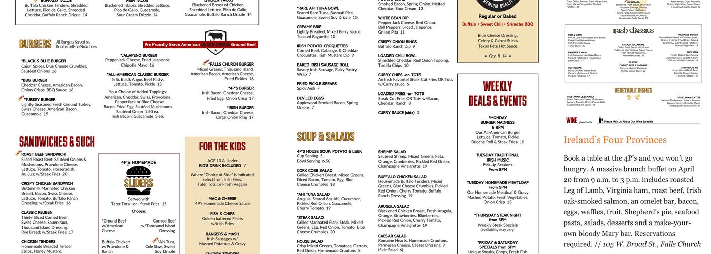 Ireland's Four Provinces Menu