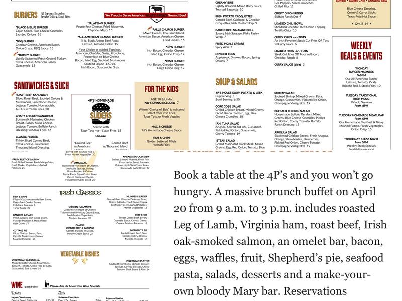 Ireland's Four Provinces Menu