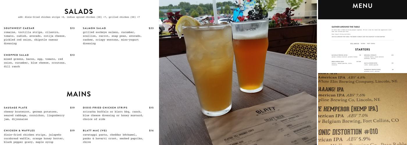 Blatt Beer & Table Menu