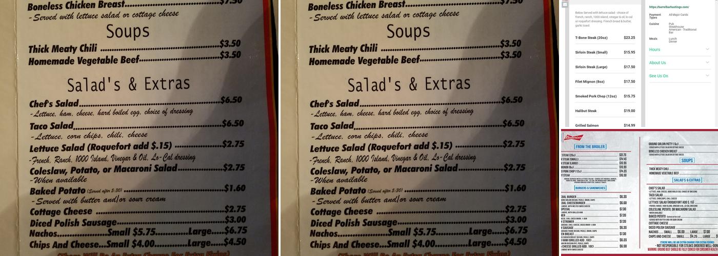 Barrel Bar Menu