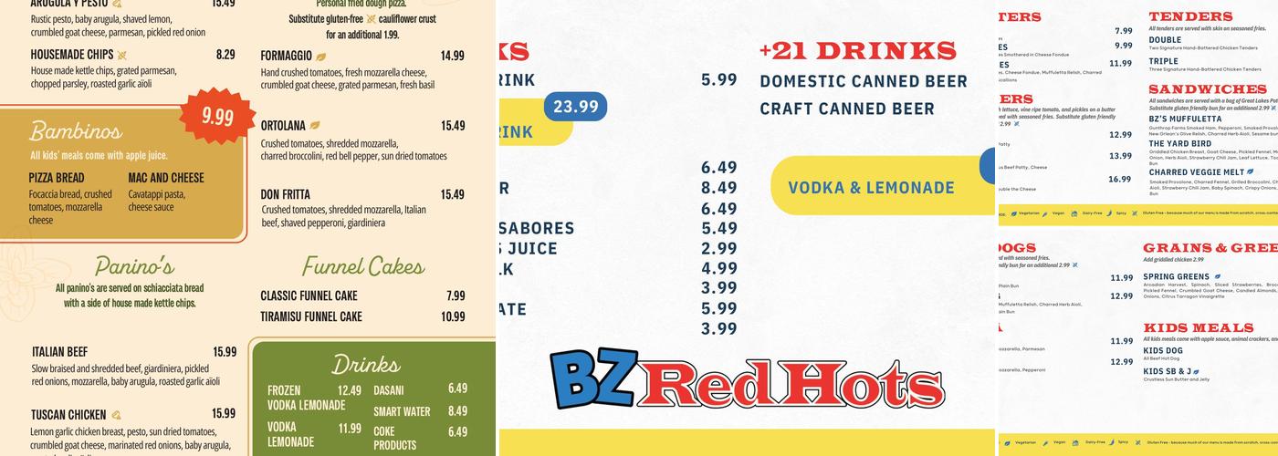 BZ Red Hots Menu