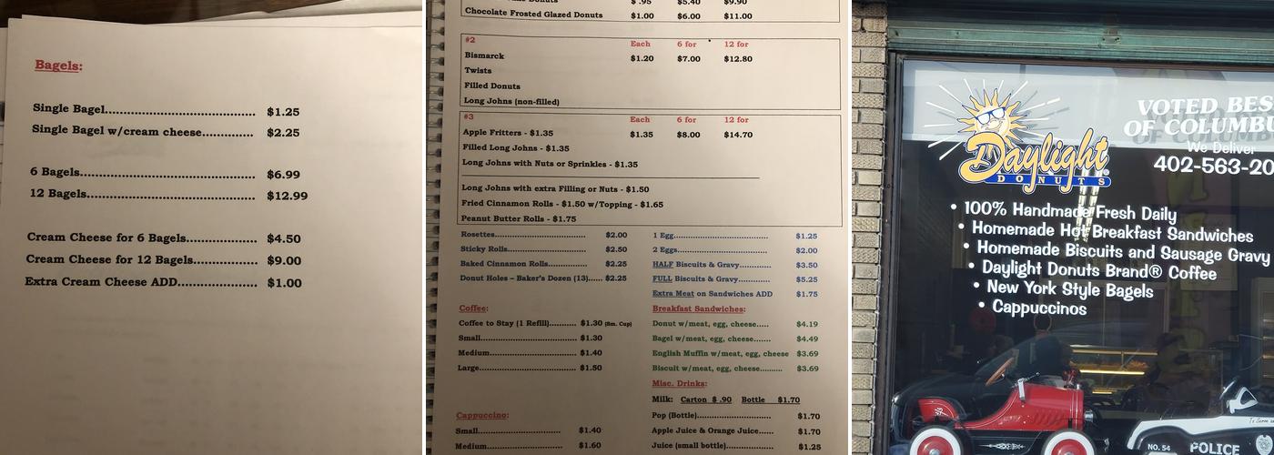 Daylight Donuts Menu