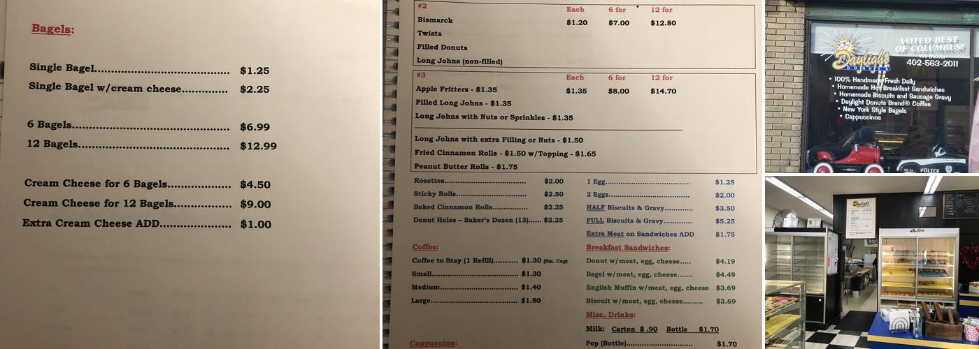 Daylight Donuts Menu