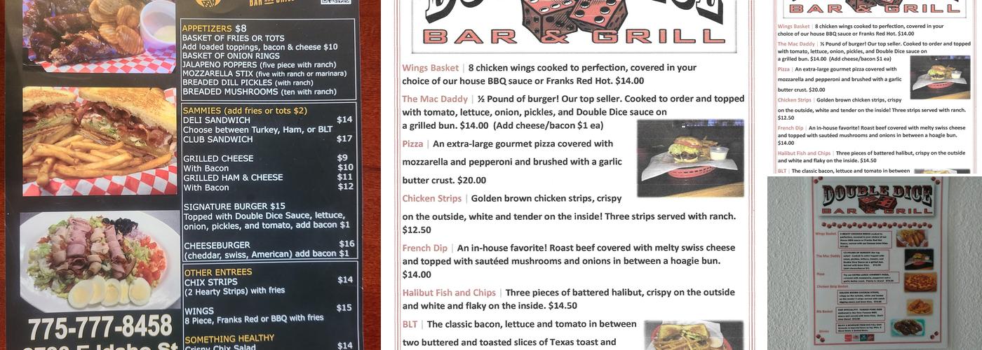 Double Dice Bar & Grill Menu