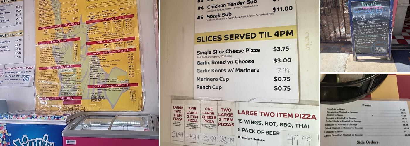 Tony's Pizza Menu