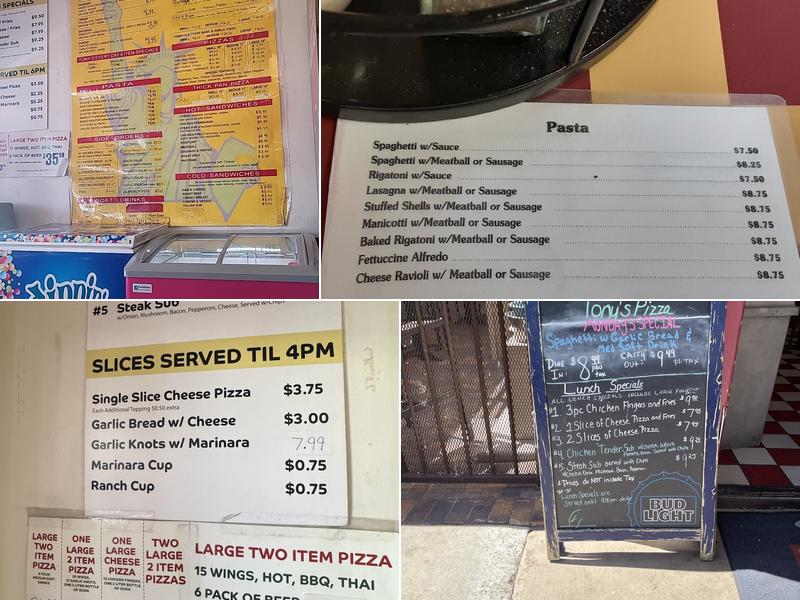 Tony's Pizza Menu