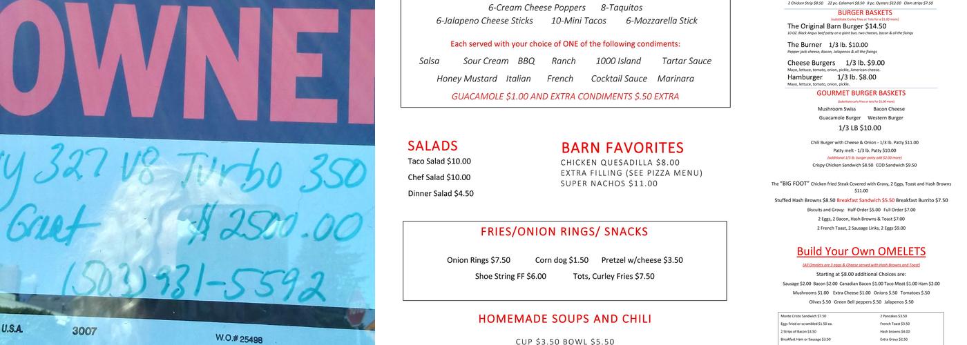 Judy’s Red Barn Menu