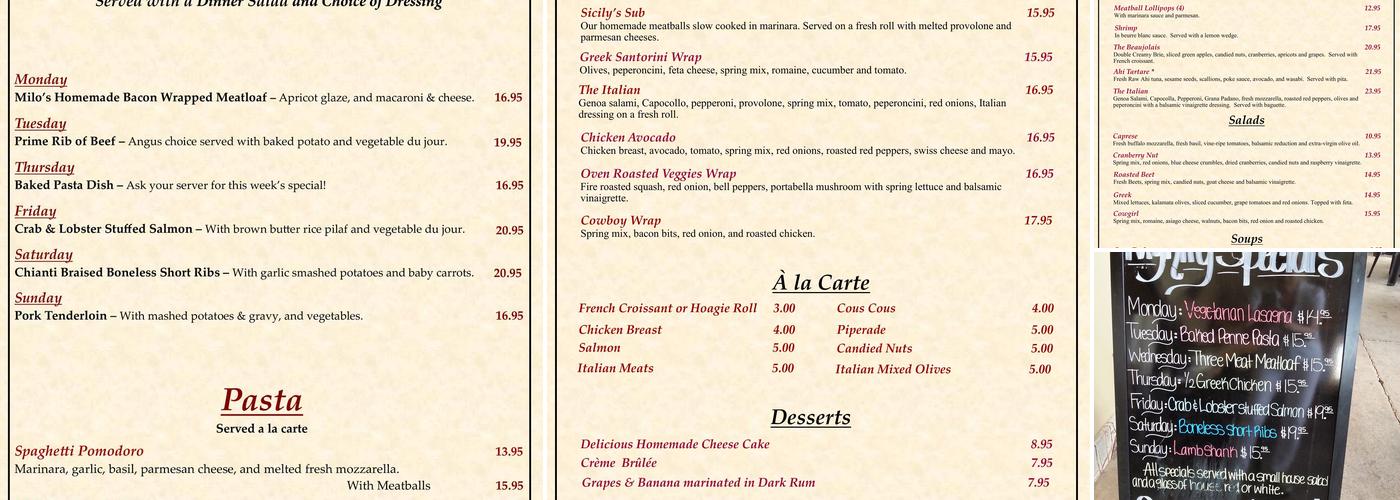 Milo's Cellar Menu