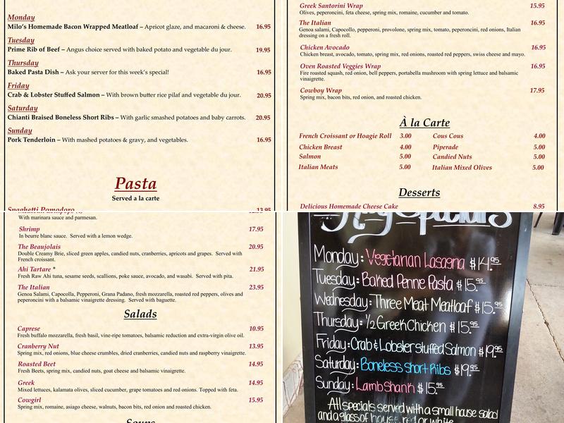 Milo's Cellar Menu