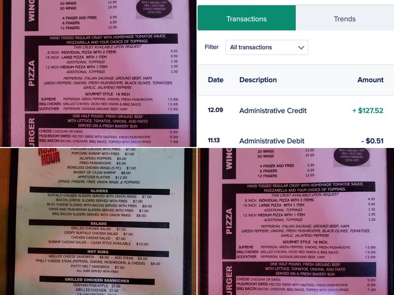 Rush Hour Bar & Grill Menu