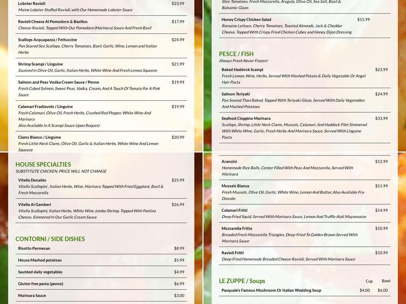 Pasquale Ristorante & Pizzeria Bar Menu