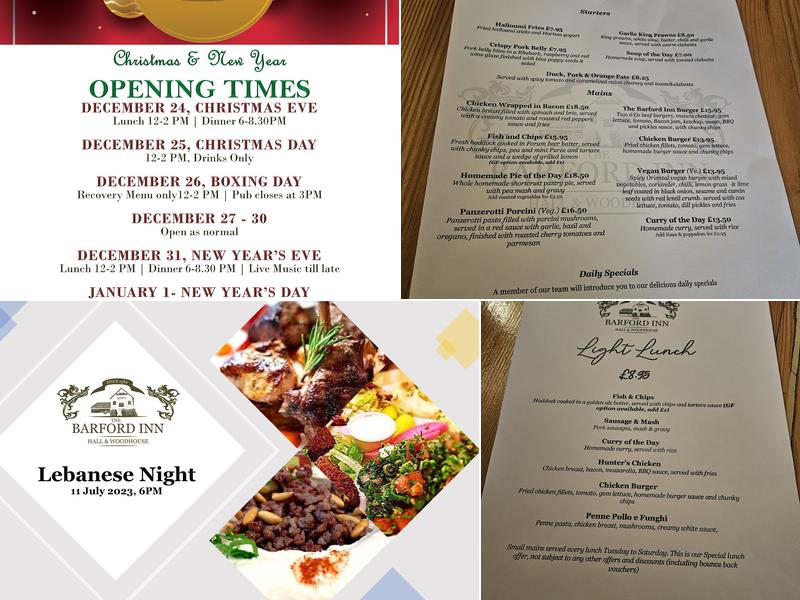 The Barford Inn Menu