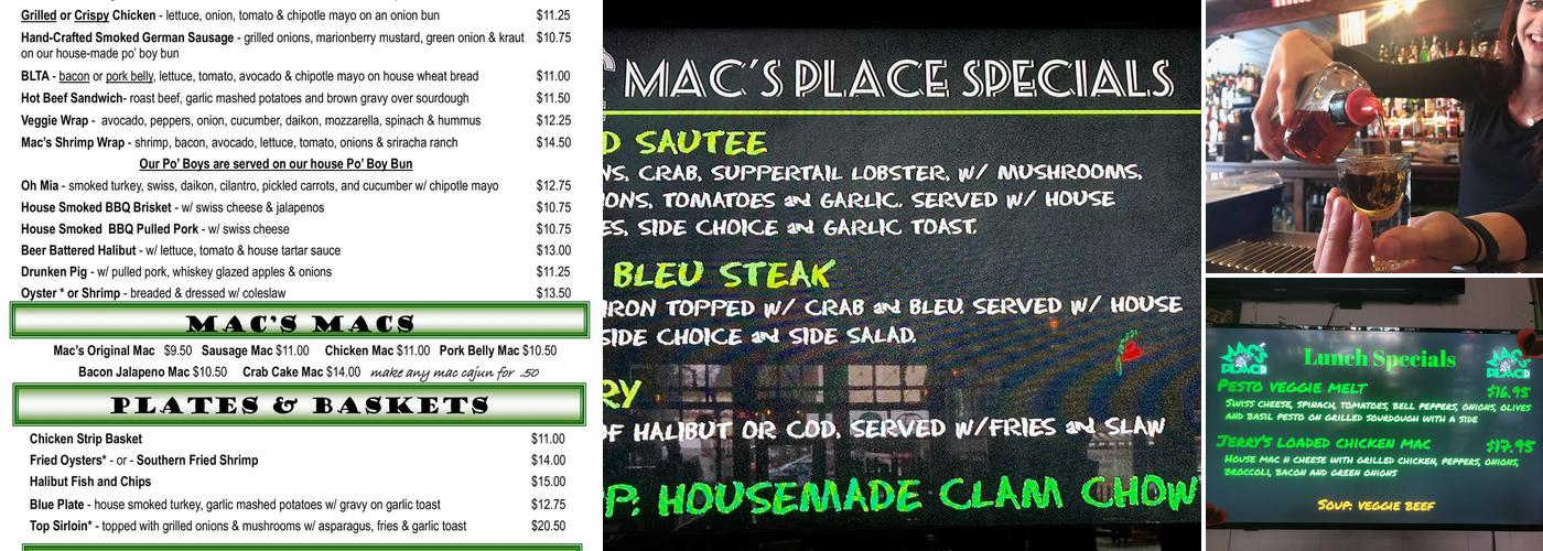 Mac's Place Menu