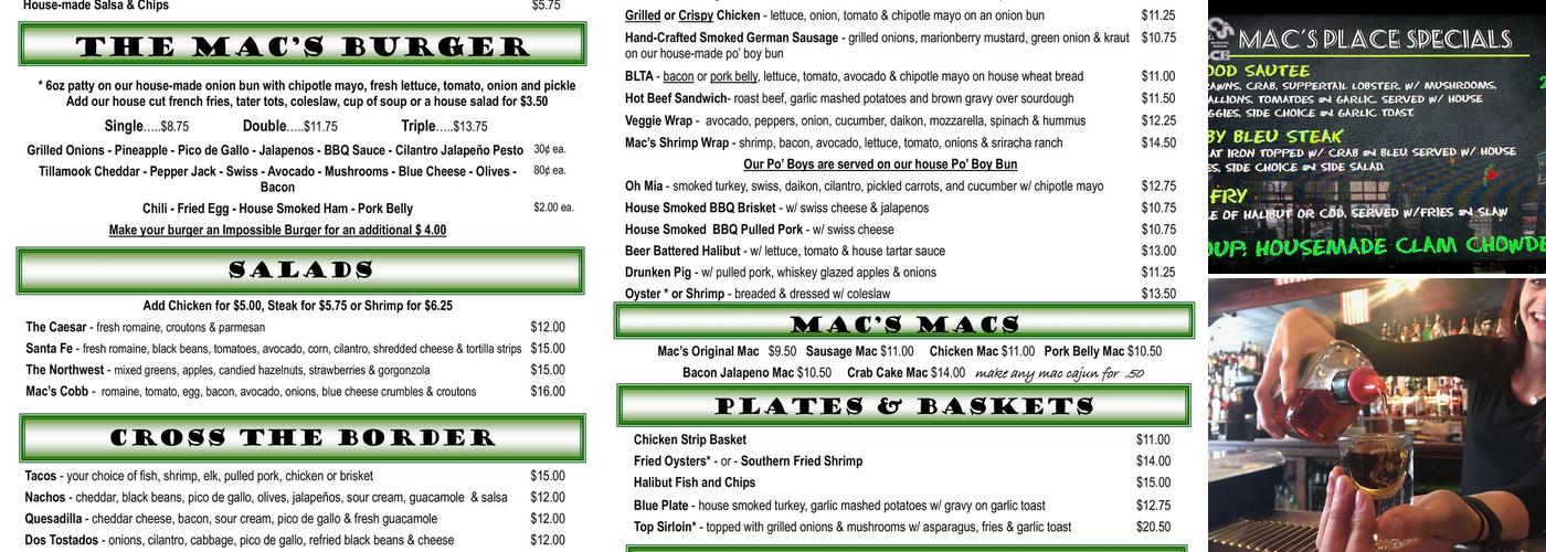 Mac's Place Menu