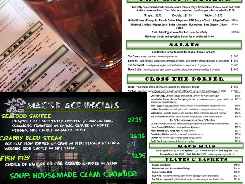 Mac's Place Menu