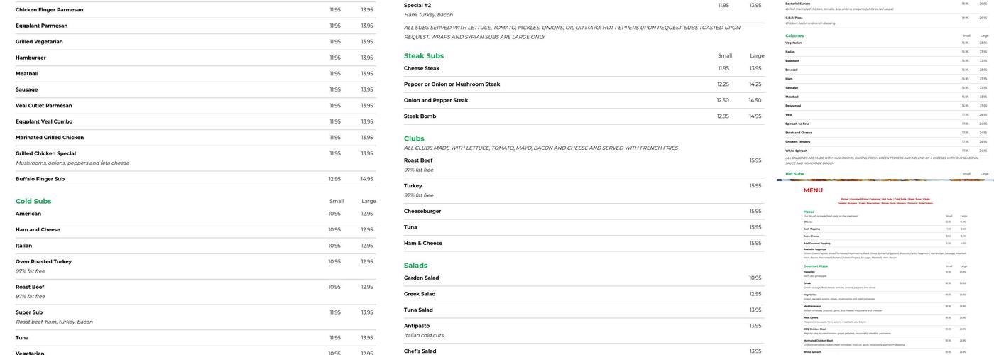 Cobbetts Pond Pizzeria Menu