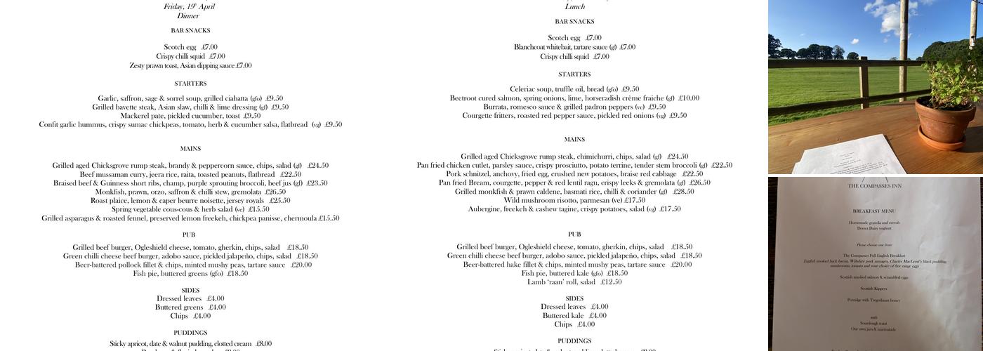 The Compasses Inn Menu