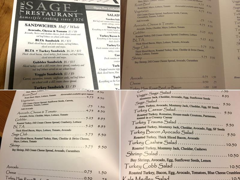 Sage Restaurant Menu