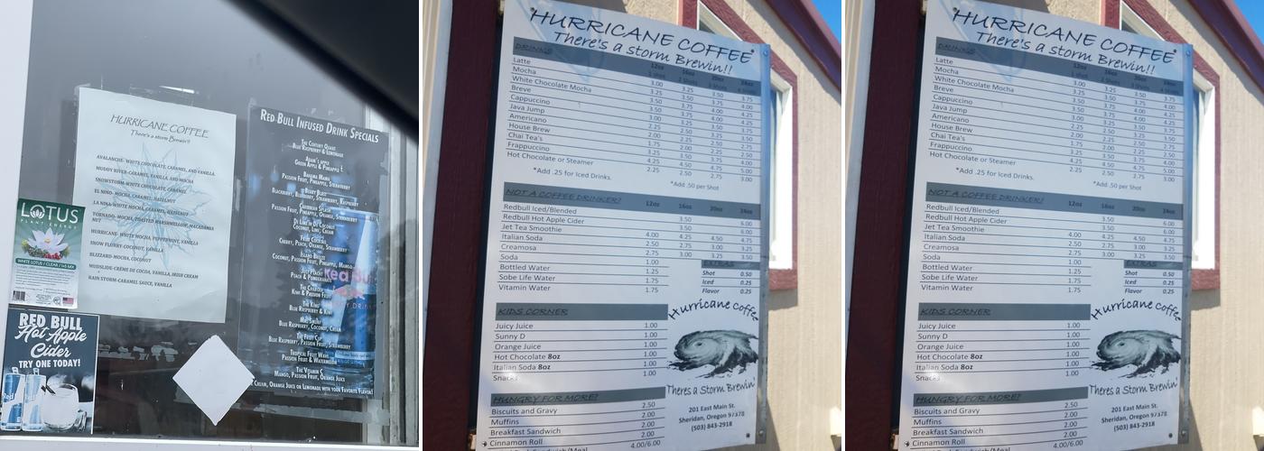 Hurricane Coffee Menu