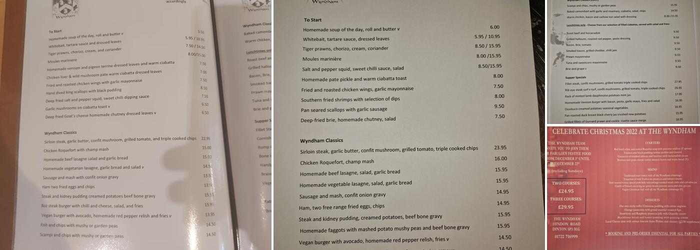 The Wyndham Arms Menu
