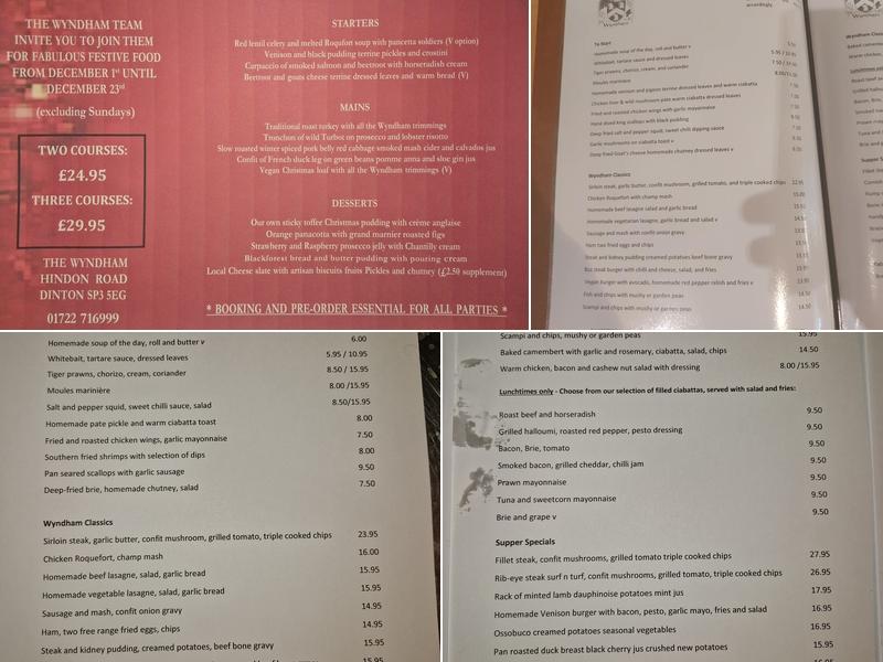 The Wyndham Arms Menu