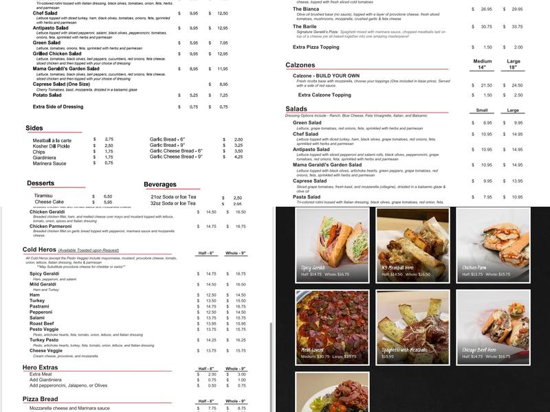 Geraldi's Menu