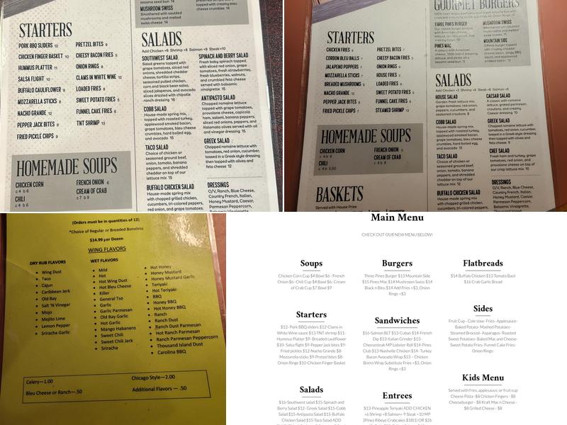Three Pines Tavern Menu