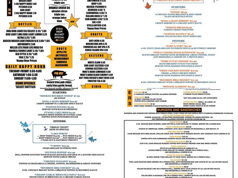 Traxx Sports Bar & Grill Menu