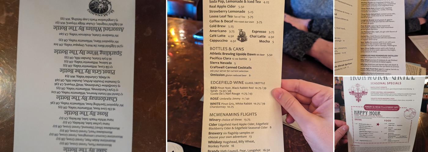 McMenamins Ironwork Grill Menu