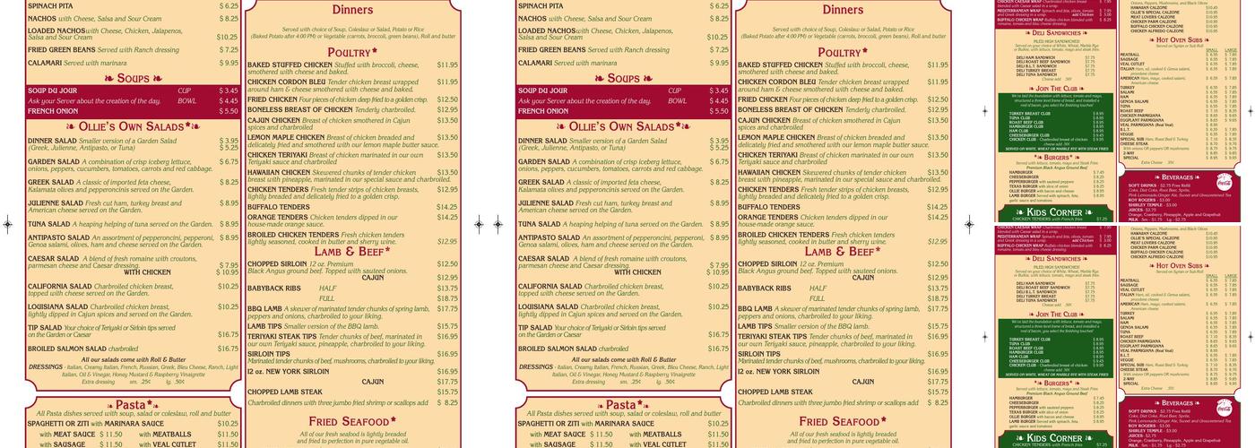 Ollie's Restaurant Menu