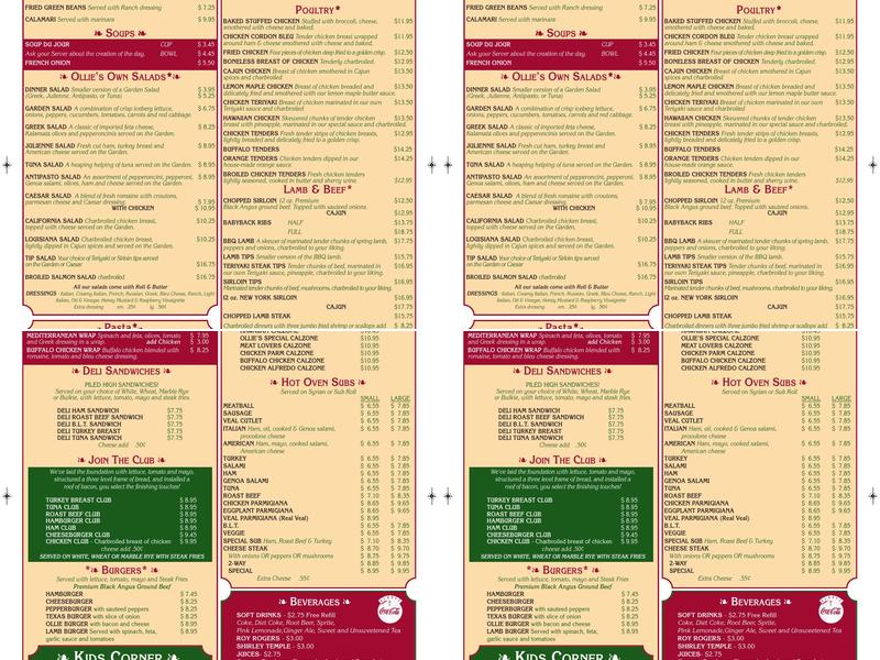 Ollie's Restaurant Menu