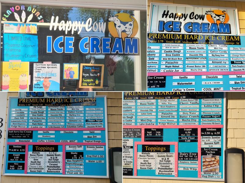 Happy Cow Ice Cream Shop Menu