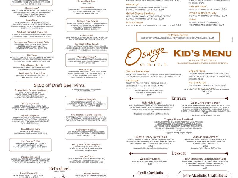 Oswego Grill- Wilsonville Menu