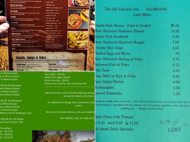 Old Toll Gate Inn Menu