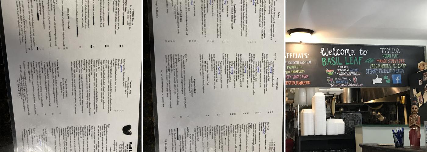 Basil Leaf Thai Cuisine Menu