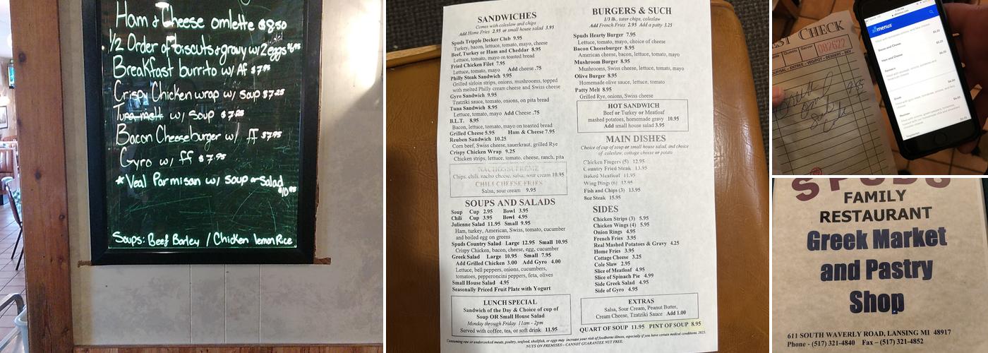 SPUDS Restaurant and Greek Pastry Shop Menu